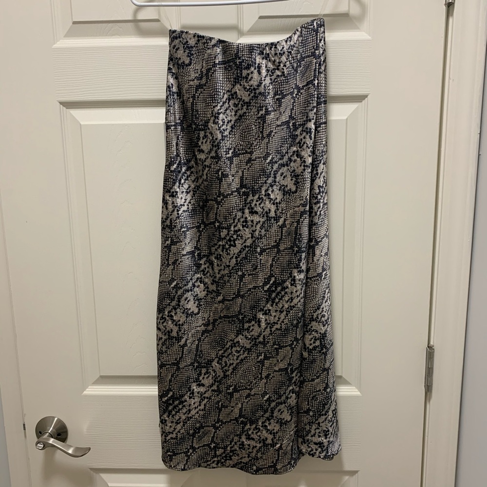 Snake print silk midi skirt
